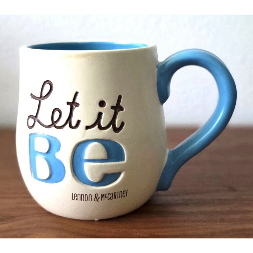 Vintage 1998 Hallmark LET IT BE Lennon & McCartney Beatles Coffee Mug White Blue